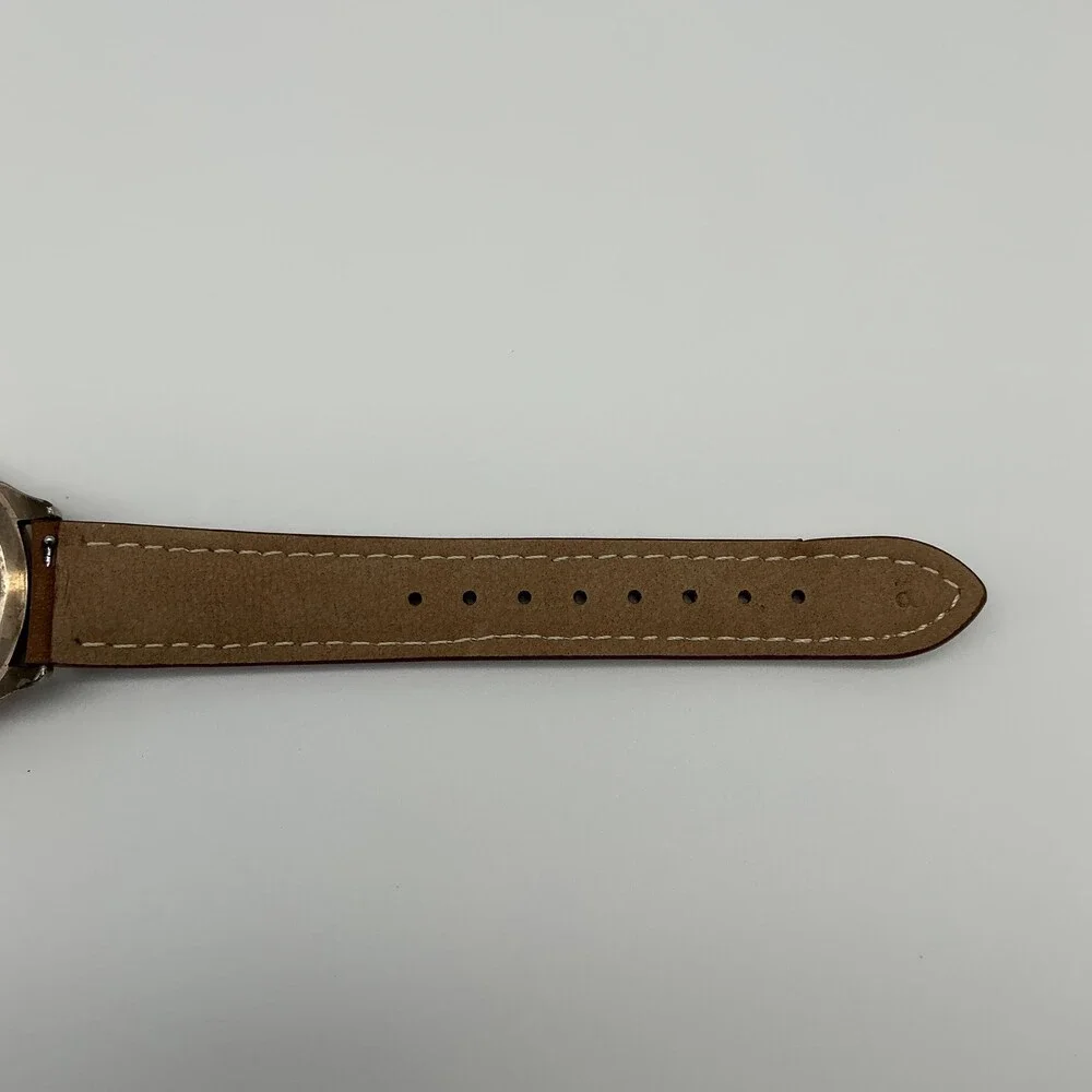 Vintage Guess Mens Watch 38mm White Dial Brown Leather Moonphase New Battery